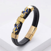 Buddha Stones Double PiXiu Wealth Luck Leather Magnetic Buckle Bracelet Bracelet BS Blue PiXiu 18-22cm