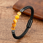 Buddha Stones Blue Agate Tiger Eye Lava Rock Black Onyx Lazurite Bead Protection Leather Bracelet