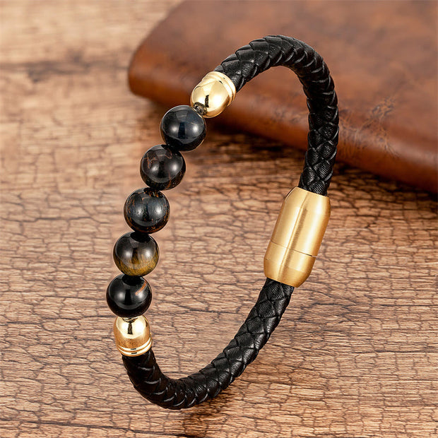 FREE Today: Support Power Blue Agate Tiger Eye Lava Rock Black Onyx Lazurite Bead Leather Bracelet