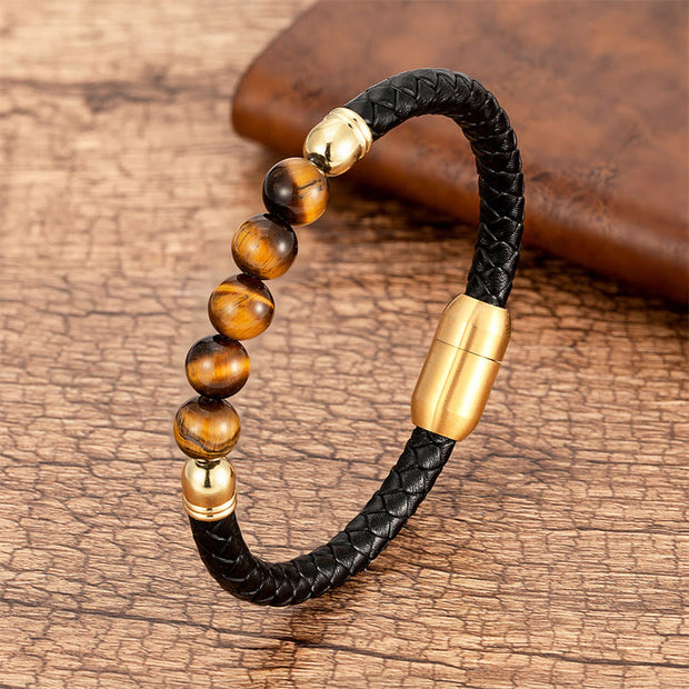 FREE Today: Support Power Blue Agate Tiger Eye Lava Rock Black Onyx Lazurite Bead Leather Bracelet