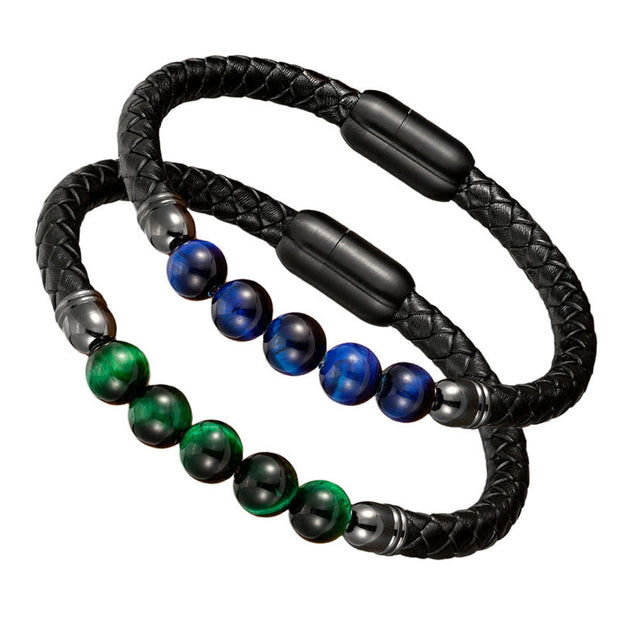 FREE Today: Support Power Blue Agate Tiger Eye Lava Rock Black Onyx Lazurite Bead Leather Bracelet