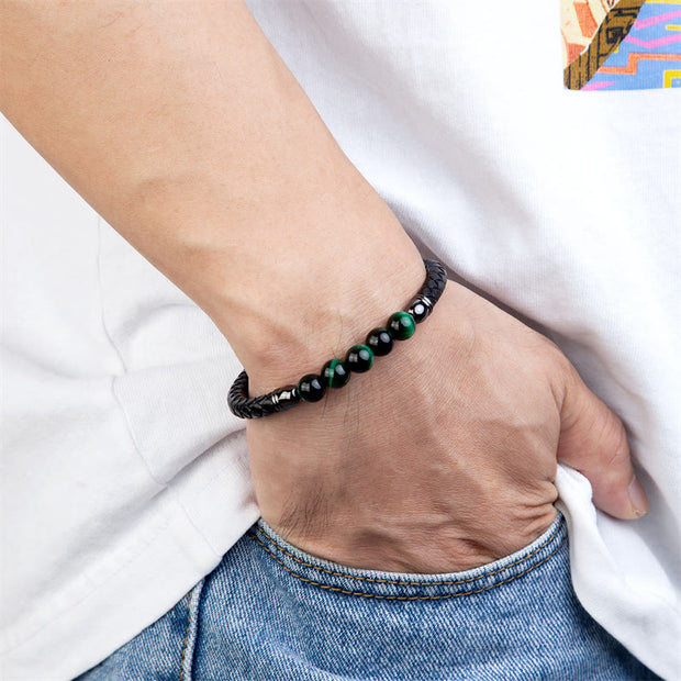 FREE Today: Support Power Blue Agate Tiger Eye Lava Rock Black Onyx Lazurite Bead Leather Bracelet