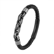 Buddha Stones Chain Design Titanium Steel Balance Leather Braided Buckle Bracelet Bracelet BS 13