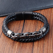 Buddha Stones Chain Design Titanium Steel Balance Leather Braided Buckle Bracelet Bracelet BS 1