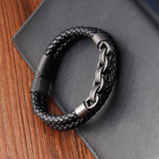 Buddha Stones Chain Design Titanium Steel Balance Leather Braided Buckle Bracelet Bracelet BS 3