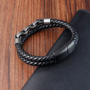 Buddha Stones Chain Design Titanium Steel Balance Leather Braided Buckle Bracelet Bracelet BS 2