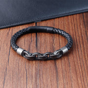 Buddha Stones Chain Design Titanium Steel Balance Leather Braided Buckle Bracelet Bracelet BS 10