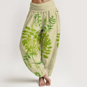 Buddha Stones Green Leaves Branches Women's Elastic Waist Harem Pants - PaleGoldenrod - US22，UK/AU26，EU54 (6XL) - image 1