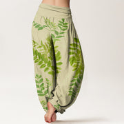 Buddha Stones Green Leaves Branches Women's Elastic Waist Harem Pants