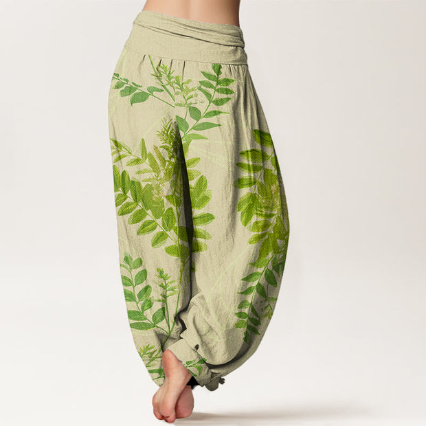 Buddha Stones Green Leaves Branches Women's Elastic Waist Harem Pants - image 2