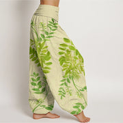 Buddha Stones Green Leaves Branches Women's Elastic Waist Harem Pants Women's Harem Pants BS 2