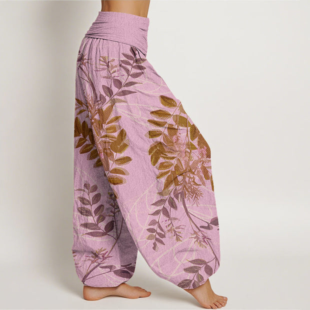 Buddha Stones Green Leaves Branches Women's Elastic Waist Harem Pants