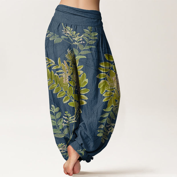 Buddha Stones Green Leaves Branches Women's Elastic Waist Harem Pants Women's Harem Pants BS 8