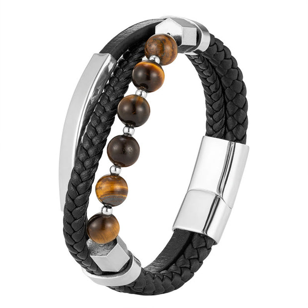 Buddha Stones Tiger Eye Bead Multi-layered Grounding Leather Buckle Bracelet Bracelet BS 6