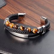 Buddha Stones Tiger Eye Bead Multi-layered Grounding Leather Buckle Bracelet Bracelet BS 2