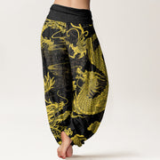 Buddha Stones Dragon Auspicious Clouds Women's Elastic Waist Harem Pants Women's Harem Pants BS 1