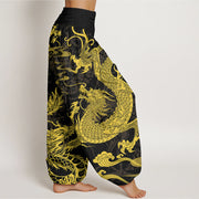 Buddha Stones Dragon Auspicious Clouds Women's Elastic Waist Harem Pants Women's Harem Pants BS 2