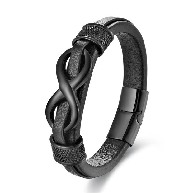 FREE Today: Balance and Calm Endless Knot Infinity Symbol Design Titanium Steel Leather Buckle Bracelet