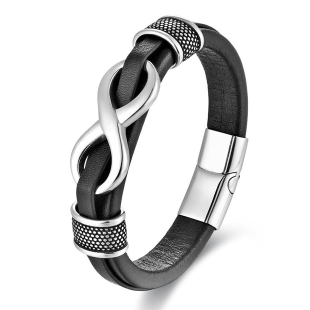 FREE Today: Balance and Calm Endless Knot Infinity Symbol Design Titanium Steel Leather Buckle Bracelet