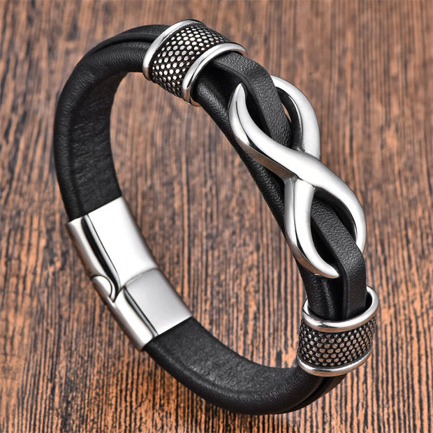 FREE Today: Balance and Calm Endless Knot Infinity Symbol Design Titanium Steel Leather Buckle Bracelet