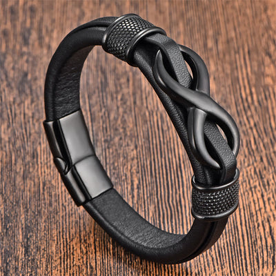 FREE Today: Balance and Calm Endless Knot Infinity Symbol Design Titanium Steel Leather Buckle Bracelet