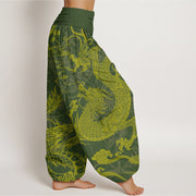 Buddha Stones Dragon Auspicious Clouds Women's Elastic Waist Harem Pants Women's Harem Pants BS 6