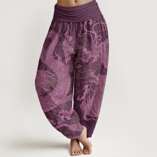 Buddha Stones Dragon Auspicious Clouds Women's Elastic Waist Harem Pants Women's Harem Pants BS Purple US22，UK/AU26，EU54 (6XL)