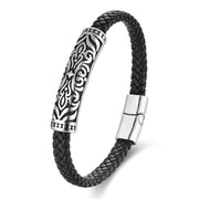 Buddha Stones Flower Pattern Design Titanium Steel Strengthen Leather Buckle Bracelet Bracelet BS 11