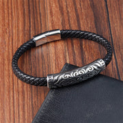 Buddha Stones Flower Pattern Design Titanium Steel Strengthen Leather Buckle Bracelet Bracelet BS 9