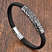 Buddha Stones Flower Pattern Design Titanium Steel Strengthen Leather Buckle Bracelet