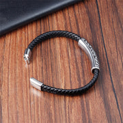 Buddha Stones Flower Pattern Design Titanium Steel Strengthen Leather Buckle Bracelet Bracelet BS 10