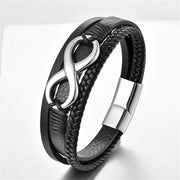 Buddha Stones Eternal Endless Knot Infinity Symbol Titanium Steel Calm Leather Buckle Bracelet Bracelet BS 3