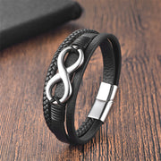 Buddha Stones Eternal Endless Knot Infinity Symbol Titanium Steel Calm Leather Buckle Bracelet