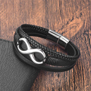 Buddha Stones Eternal Endless Knot Infinity Symbol Titanium Steel Calm Leather Buckle Bracelet Bracelet BS 1