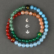 Buddha Stones Five Elements Various Crystal Agate Strawberry Quartz Wisdom Bracelet