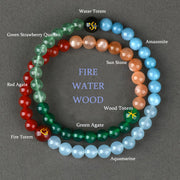 Buddha Stones Five Elements Various Crystal Agate Strawberry Quartz Wisdom Bracelet