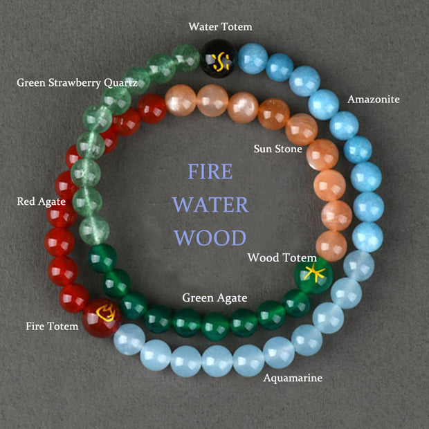 Buddha Stones Five Elements Various Crystal Agate Strawberry Quartz Wisdom Bracelet Bracelet BS Water Wood Fire(Wrist Circumference: 14-16cm)