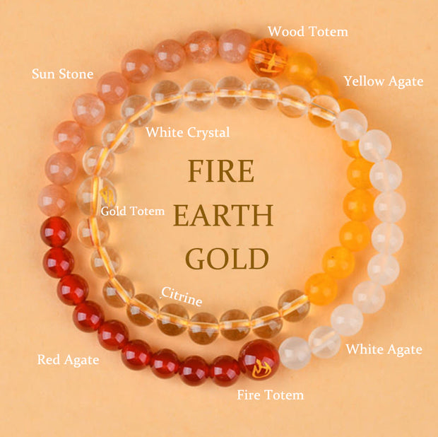 Buddha Stones Five Elements Various Crystal Agate Strawberry Quartz Wisdom Bracelet Bracelet BS Fire Earth Gold(Wrist Circumference: 14-16cm)