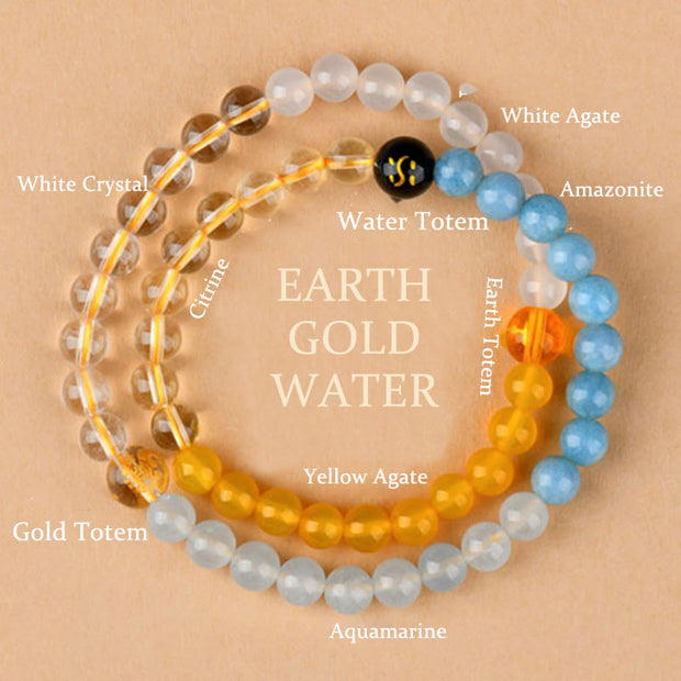 Buddha Stones Five Elements Various Crystal Agate Strawberry Quartz Wisdom Bracelet Bracelet BS Earth Gold Water(Wrist Circumference: 14-16cm)