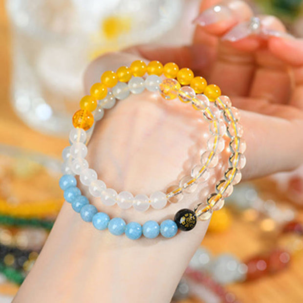 Buddha Stones Five Elements Various Crystal Agate Strawberry Quartz Wisdom Bracelet Bracelet BS 31