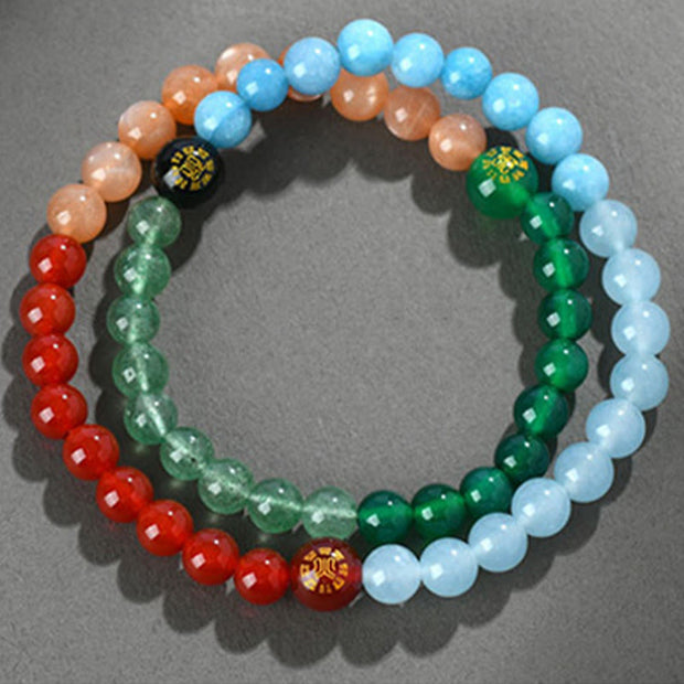 Buddha Stones Five Elements Various Crystal Agate Strawberry Quartz Wisdom Bracelet Bracelet BS 20