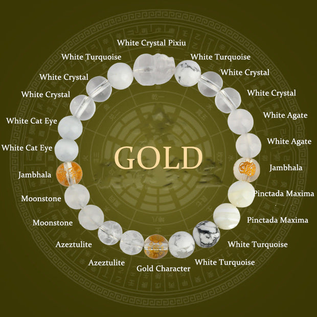 Buddha Stones Five Elements Various Crystal Agate Pixiu Wealth Bracelet Bracelet BS Gold(Wrist Circumference: 14-16cm) 8mm