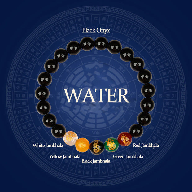 Buddha Stones Five Elements Various Agate Jambhala Luck Bracelet Bracelet BS Water(Wrist Circumference: 14-16cm)