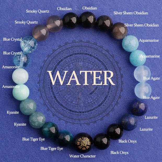 Buddha Stones Five Elements Various Agate Balance Luck Bracelet Bracelet BS Water(Wrist Circumference: 14-16cm) 8mm