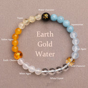 Buddha Stones Five Elements Various Agate Crystal Sun Stone Wisdom Bracelet Bracelet BS Earth Gold Water(Wrist Circumference: 14-16cm) 6mm