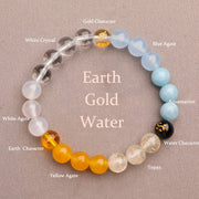 Buddha Stones Five Elements Various Agate Crystal Sun Stone Wisdom Bracelet Bracelet BS Earth Gold Water(Wrist Circumference: 14-16cm) 8mm