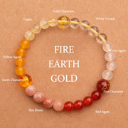 Buddha Stones Five Elements Various Agate Crystal Sun Stone Wisdom Bracelet Bracelet BS Fire Earth Gold(Wrist Circumference: 14-16cm) 6mm