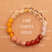 Buddha Stones Five Elements Various Agate Crystal Sun Stone Wisdom Bracelet Bracelet BS Fire Earth Gold(Wrist Circumference: 14-16cm) 8mm