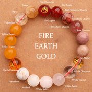 Buddha Stones Five Elements Various Agate Crystal Sun Stone Wisdom Bracelet Bracelet BS Fire Earth Gold(Wrist Circumference: 14-16cm) 12mm