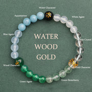 Buddha Stones Five Elements Various Agate Crystal Sun Stone Wisdom Bracelet Bracelet BS Water Wood Gold(Wrist Circumference: 14-16cm) 6mm